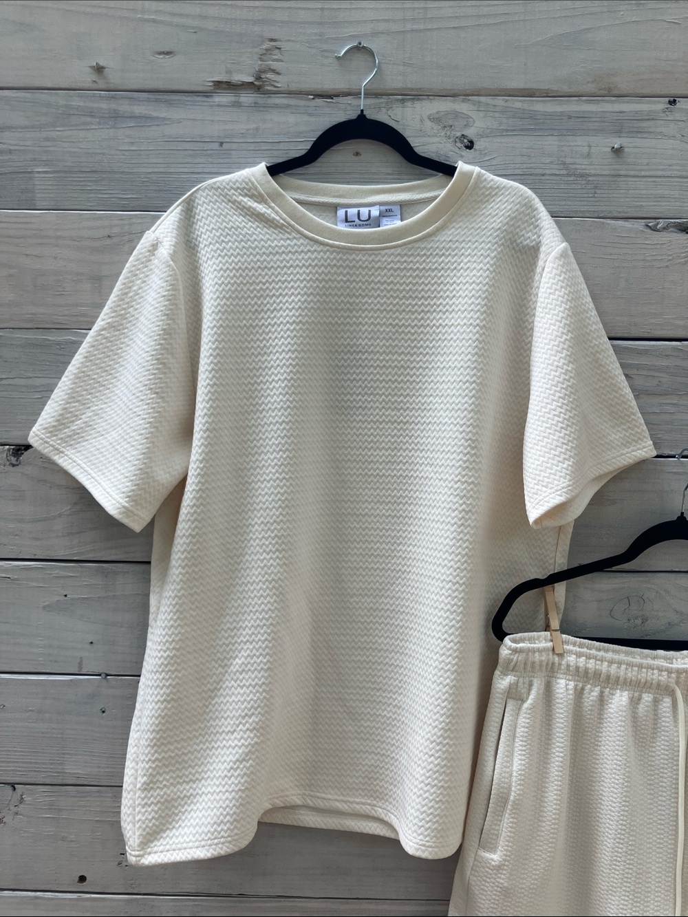 LU Linea Uomo Men's Cream cozy Short Athleasure Lounge Set - Picture 3 of 6